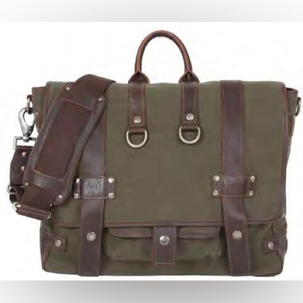 Canvas Messenger Bag with Brown Leather Trim - Men